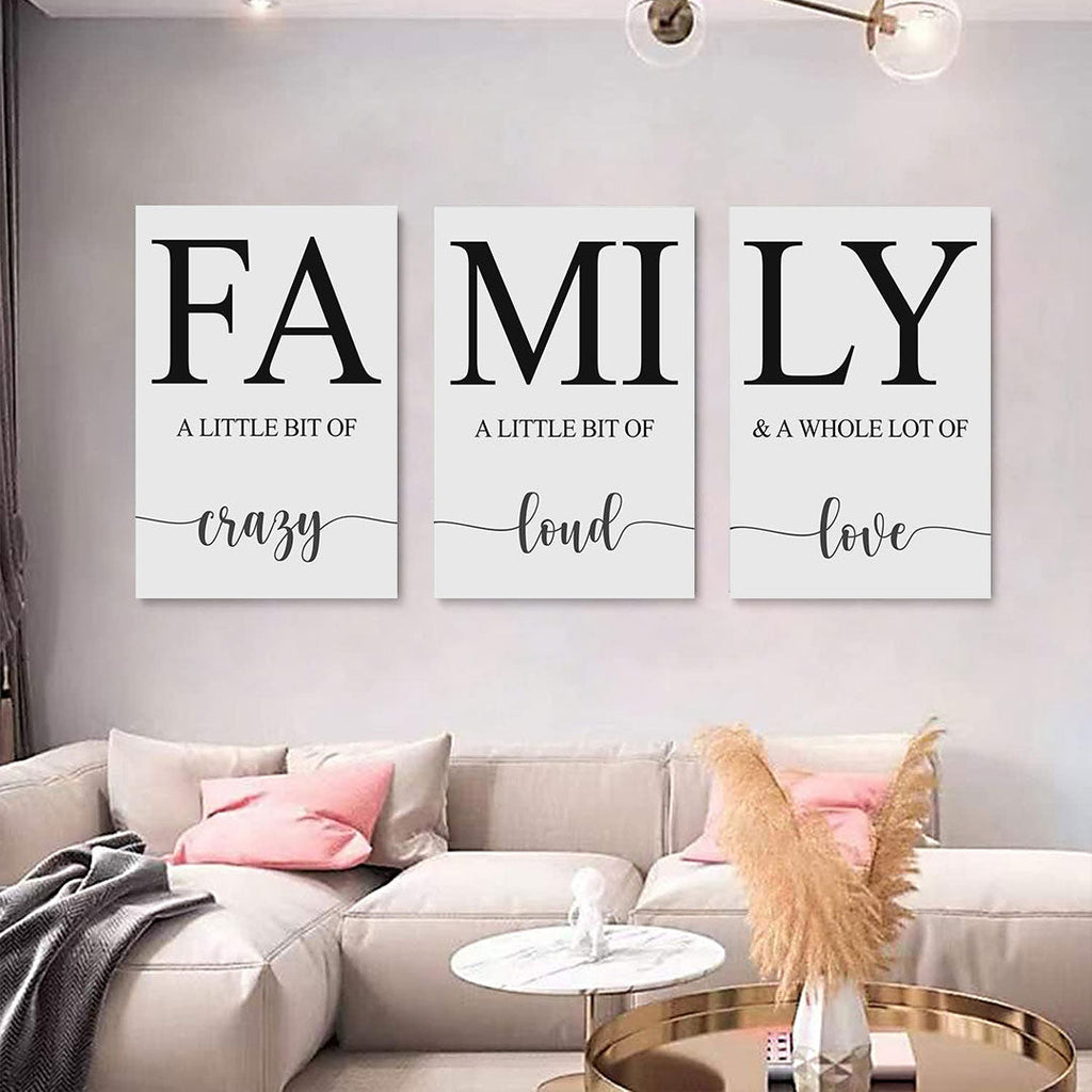 Family A Little Bit Of Crazy Set of 3 Canvas Wall Art – Family Home Decor