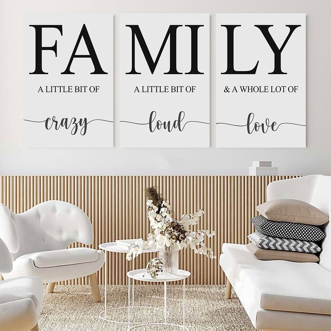 Family A Little Bit Of Crazy Set of 3 Canvas Wall Art – Family Home Decor