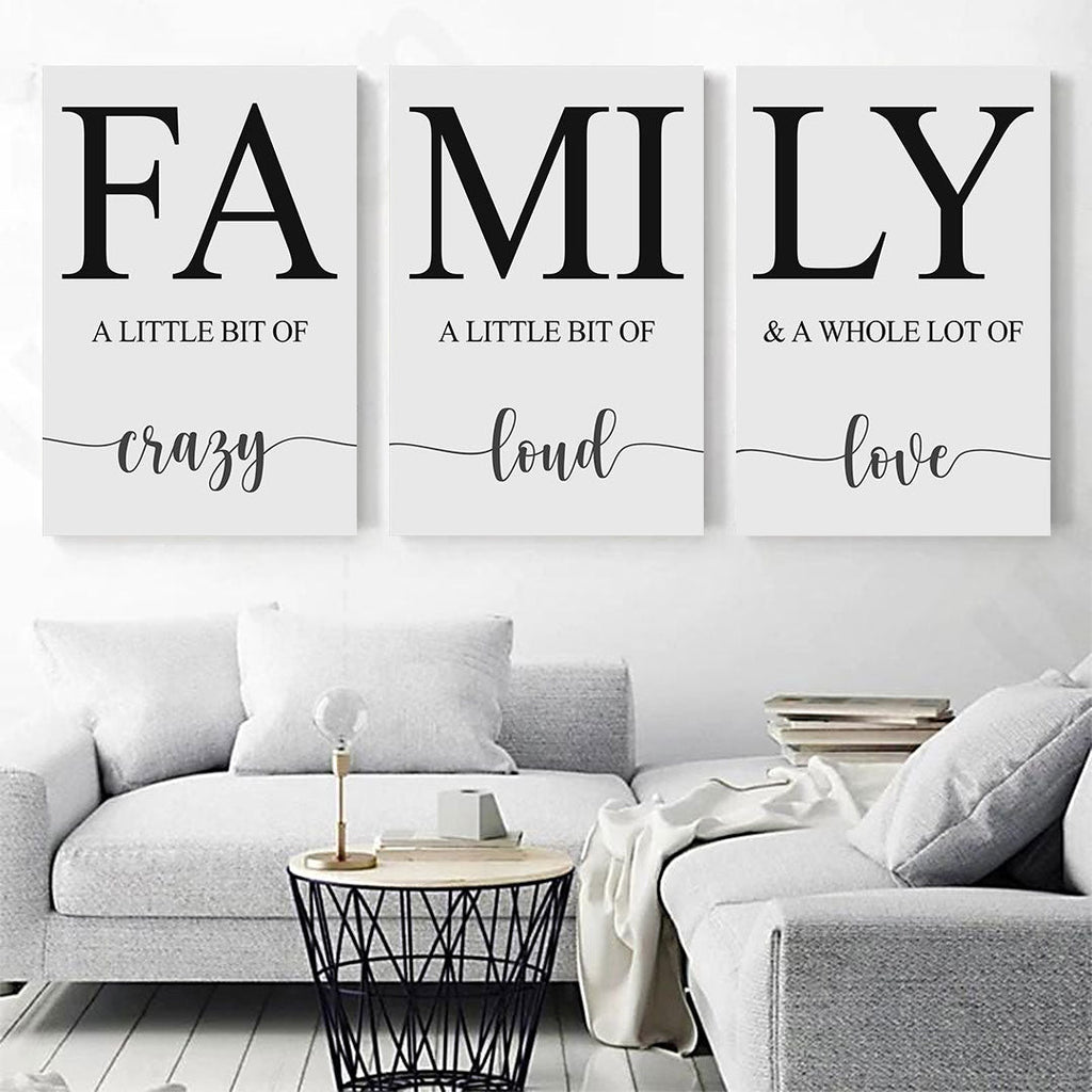 Family A Little Bit Of Crazy Set of 3 Canvas Wall Art – Family Home Decor
