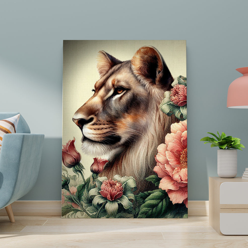 Flowers Lion Couple Canvas Wall Art – Couple Gift