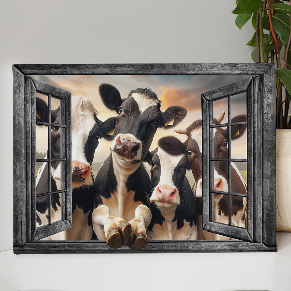 Funny Cows In The Window Canvas Wall Art – Farmhouse Wall Decor