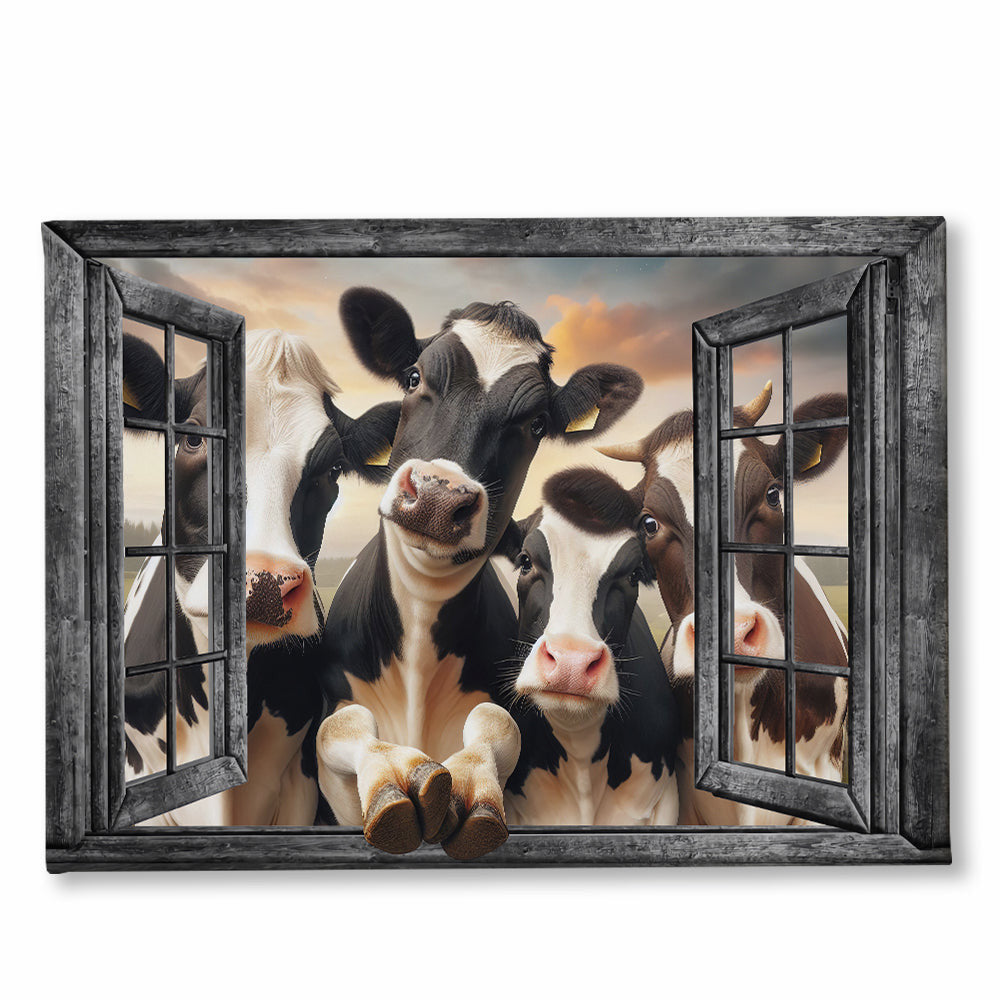Funny Cows In The Window Canvas Wall Art – Farmhouse Wall Decor