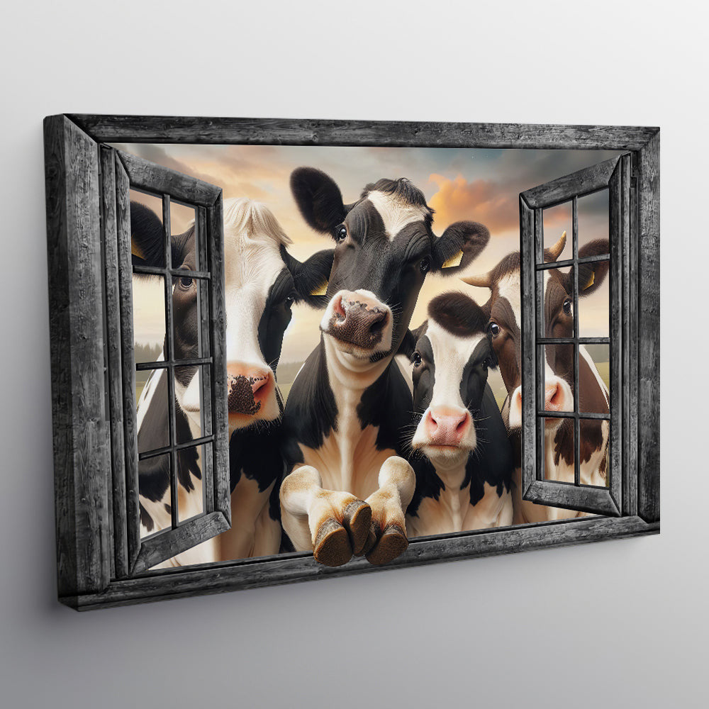 Funny Cows In The Window Canvas Wall Art – Farmhouse Wall Decor