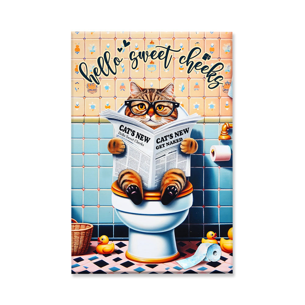 Hello Sweet Cheeks Funny Reading Newspaper Bathroom Canvas Wall Art – Funny Bathroom Decor