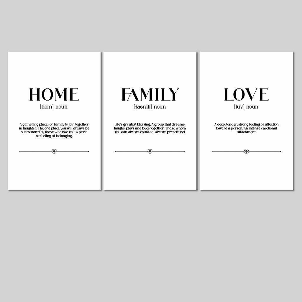 Home Family Love Set of 3 Canvas Wall Art – Family Home Decor