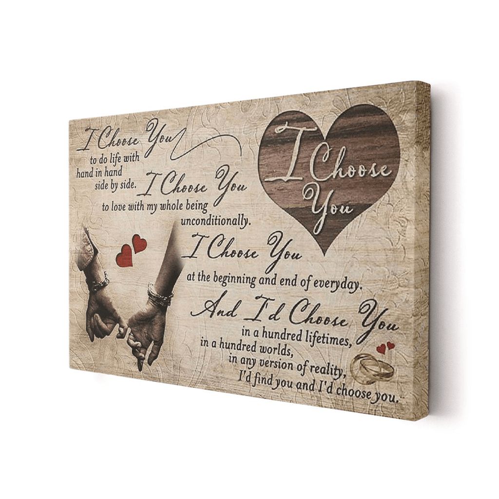 I Choose You Couple Hands Canvas Wall Art – Quote Sign For Couple, Couple Gift