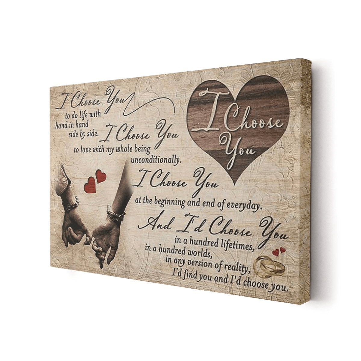 I Choose You Couple Hands Canvas Wall Art – Quote Sign For Couple, Couple Gift