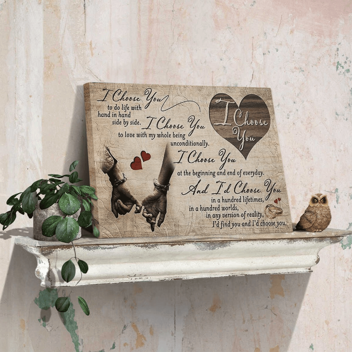 I Choose You Couple Hands Canvas Wall Art – Quote Sign For Couple, Couple Gift