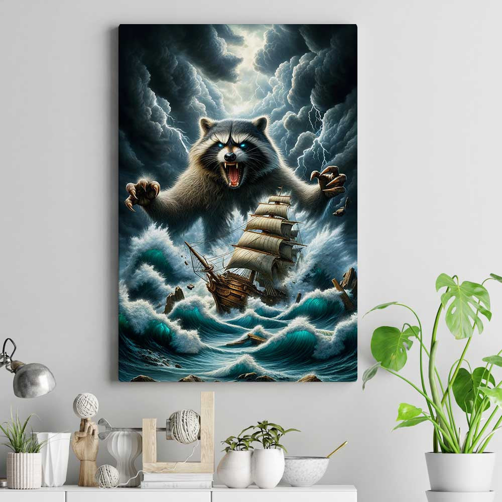 I Sail I Know Thing Raccoon Canvas Wall Art – Funny Animal Wall Art
