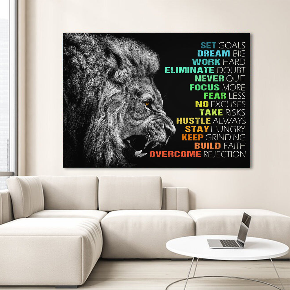 Lion Affirmation Quotes Office Canvas Wall Art – Motivational Office Decor