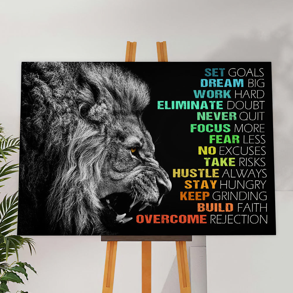 Lion Affirmation Quotes Office Canvas Wall Art – Motivational Office Decor