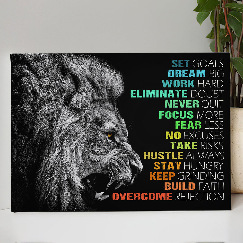 Lion Affirmation Quotes Office Canvas Wall Art – Motivational Office Decor