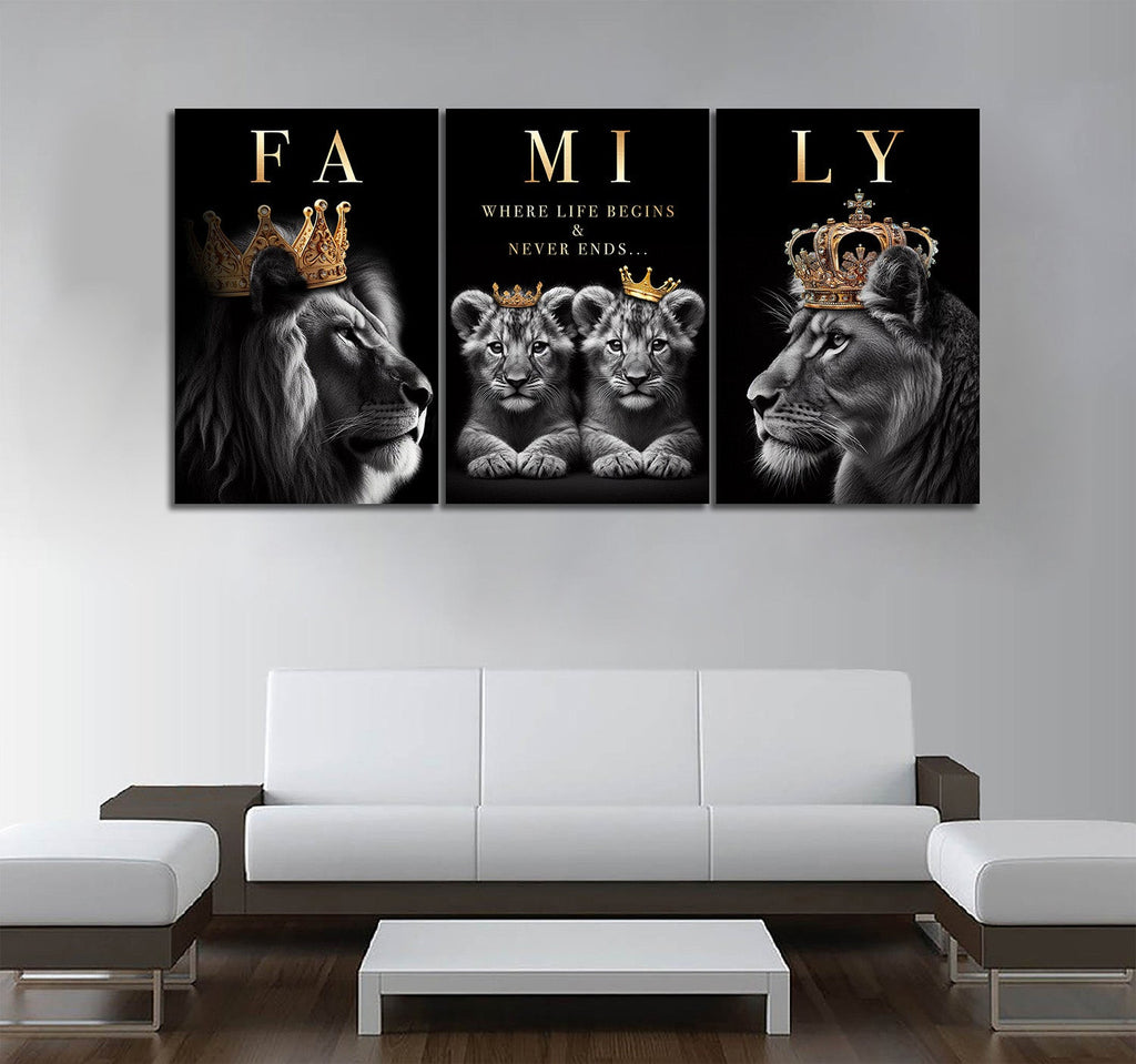 Lion Family Where Life Begins Set of 3 Canvas Wall Art – Family Home Decor