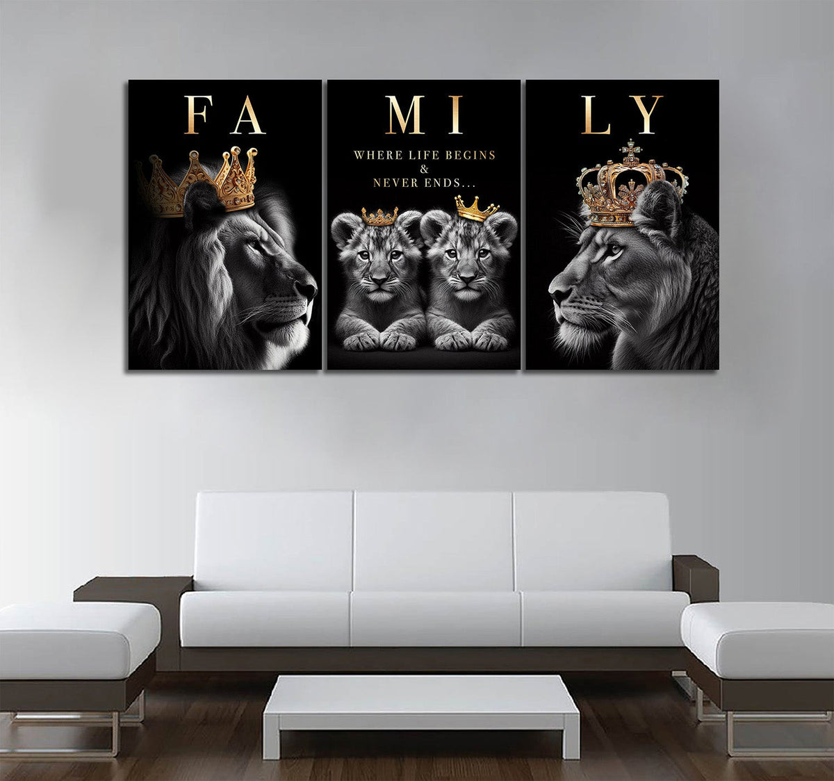 Lion Family Where Life Begins Set of 3 Canvas Wall Art – Family Home Decor