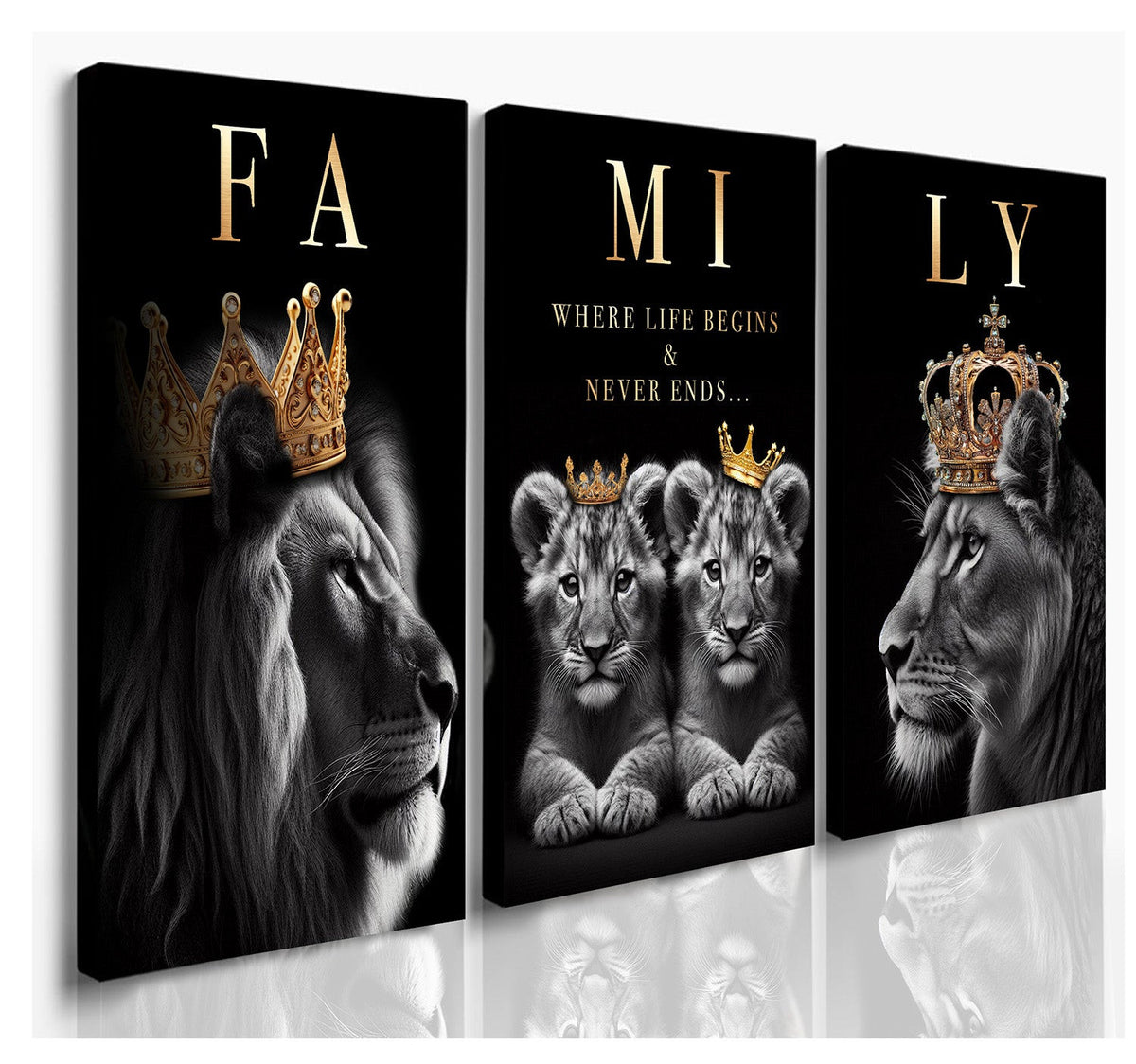 Lion Family Where Life Begins Set of 3 Canvas Wall Art – Family Home Decor