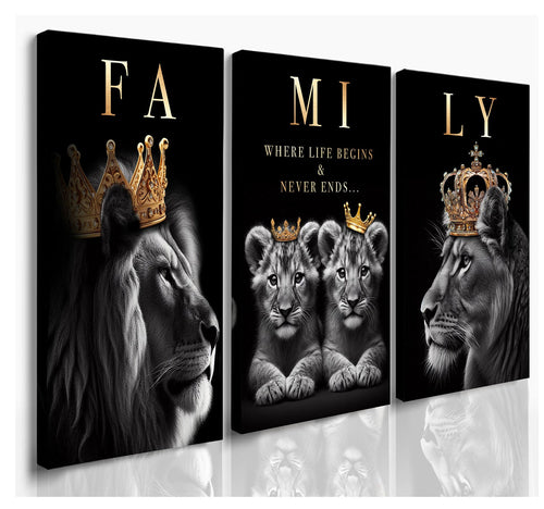 Lion Family Where Life Begins Set of 3 Canvas Wall Art – Family Home Decor