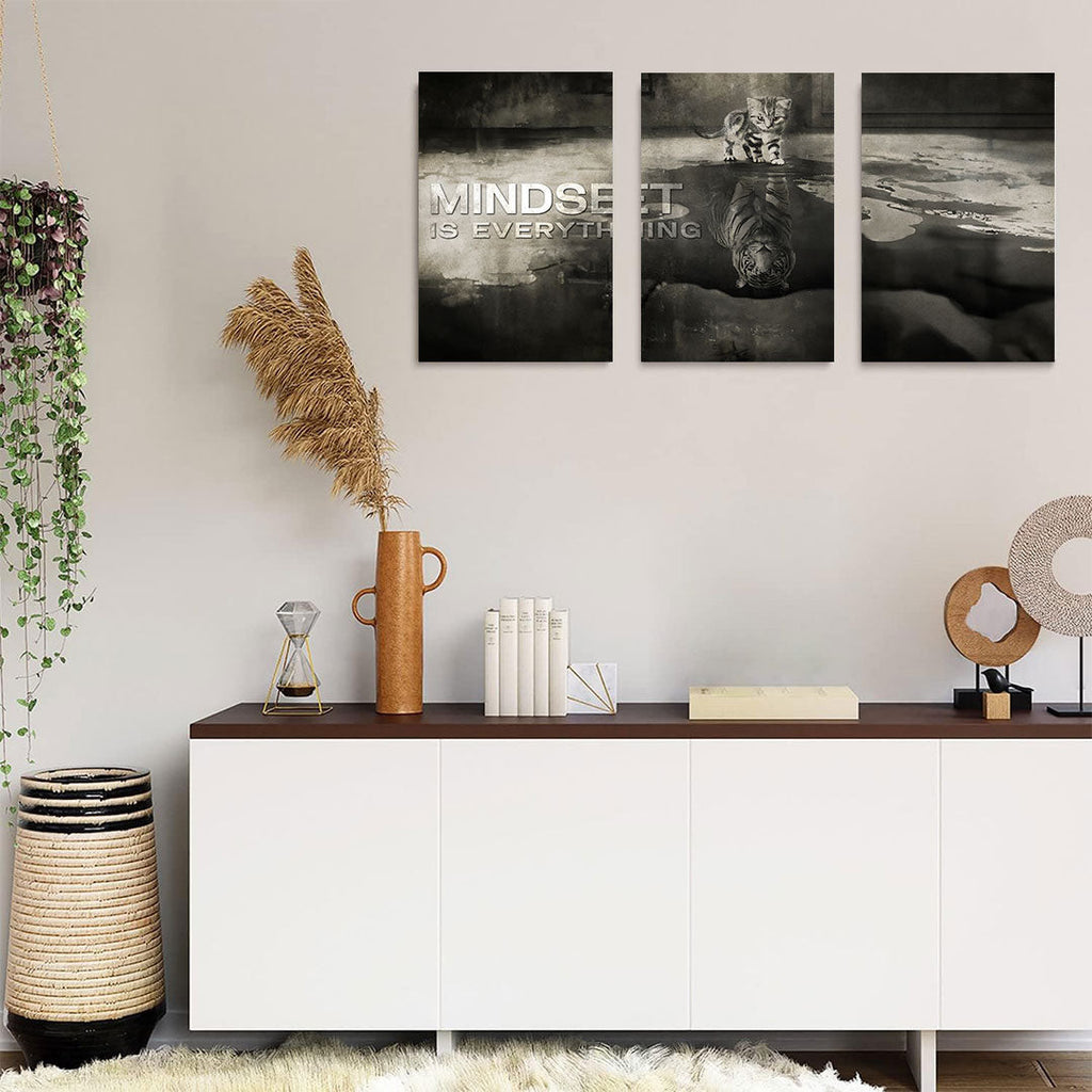 Mindset Is Everything Motivational Set of 3 Canvas Wall Art – Motivational Office Decor