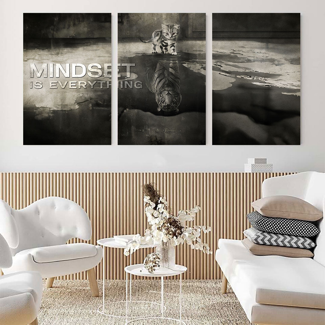 Mindset Is Everything Motivational Set of 3 Canvas Wall Art – Motivational Office Decor