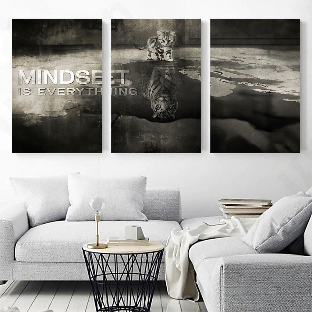 Mindset Is Everything Motivational Set of 3 Canvas Wall Art – Motivational Office Decor
