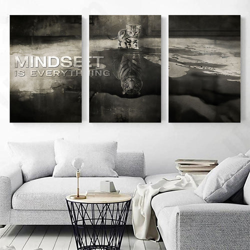Mindset Is Everything Motivational Set of 3 Canvas Wall Art – Motivational Office Decor