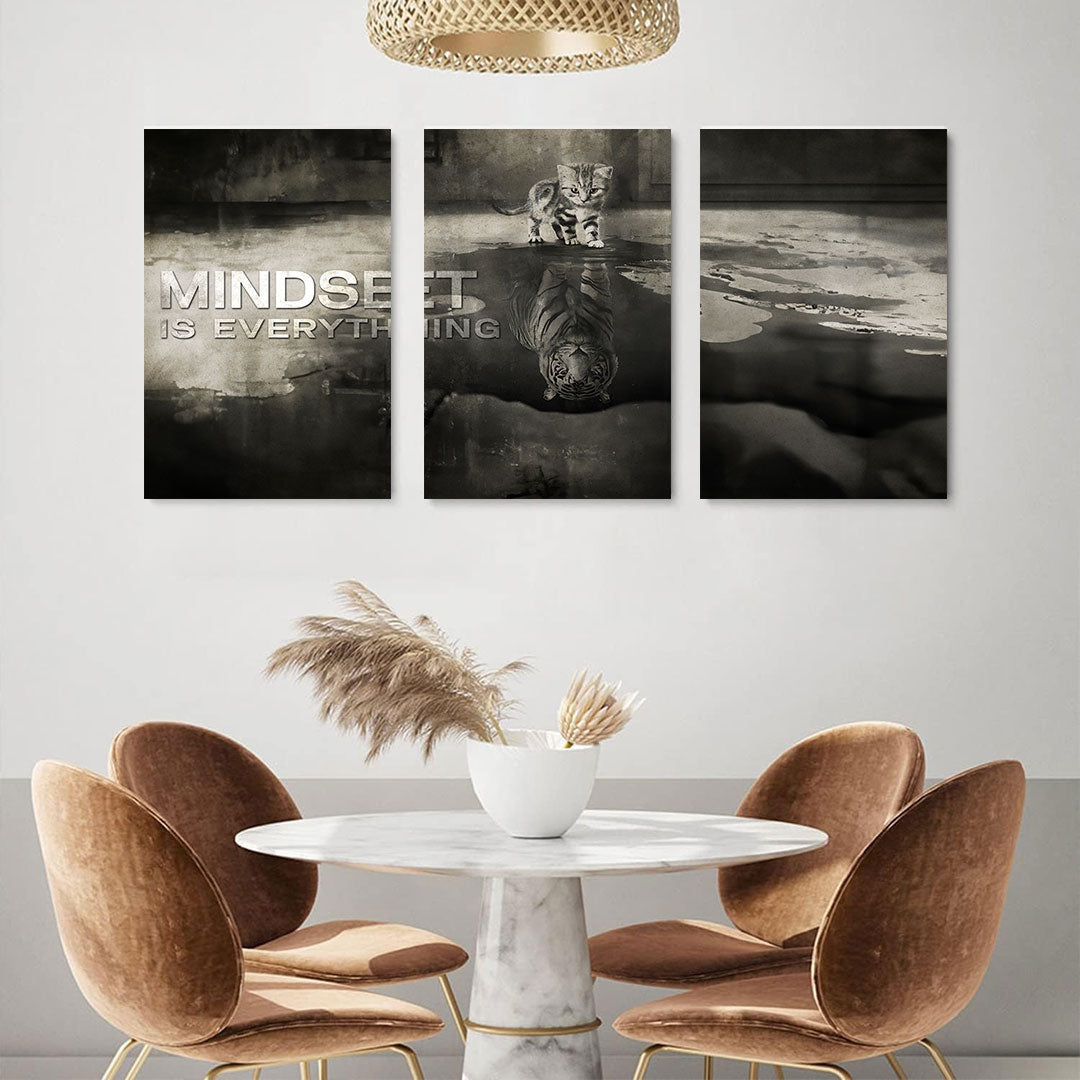 Mindset Is Everything Motivational Set of 3 Canvas Wall Art – Motivational Office Decor