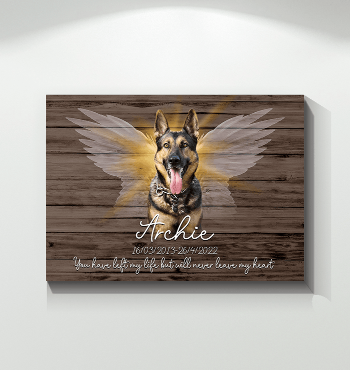 Personalized Never Leave My Heart Dog Memorial Canvas Wall Art – Pet Memorial Gift
