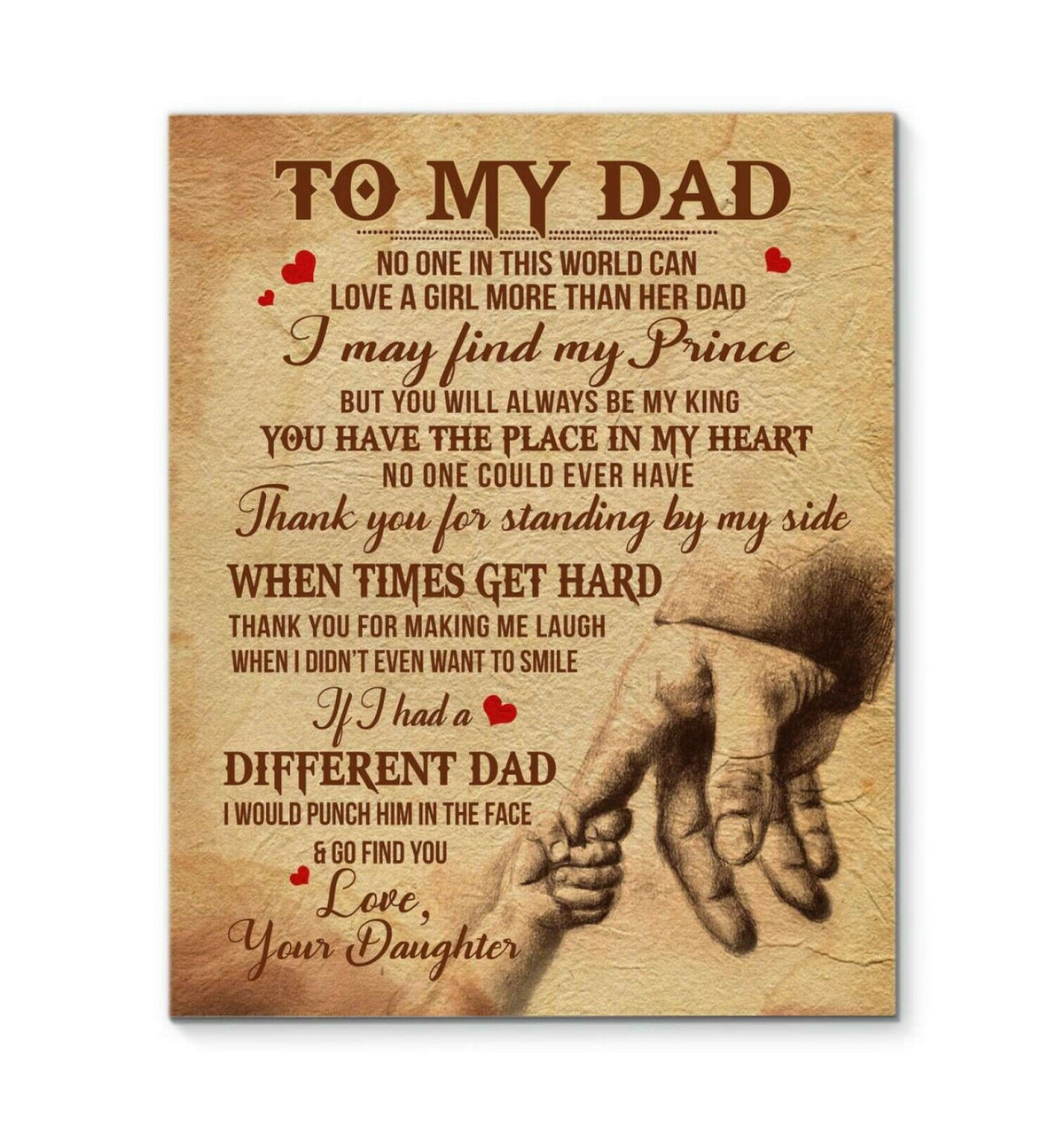 No One In This World Can Love A Girl More Than Her Dad Father's Day Canvas Wall Art – Gift for Dad