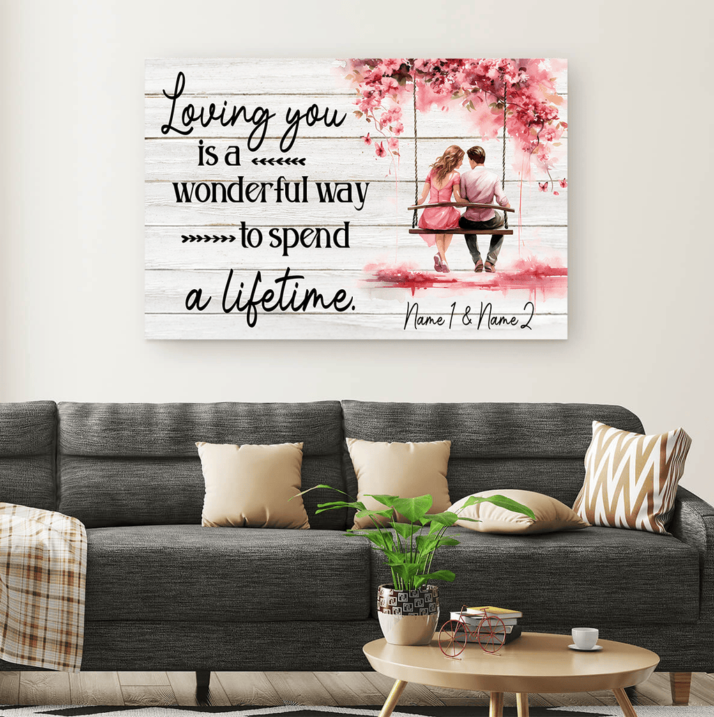 Personalized Loving You - A Wonderful Way To Spend A Lifetime Cherry Blossom Swing Canvas Wall Art – Couple Gift