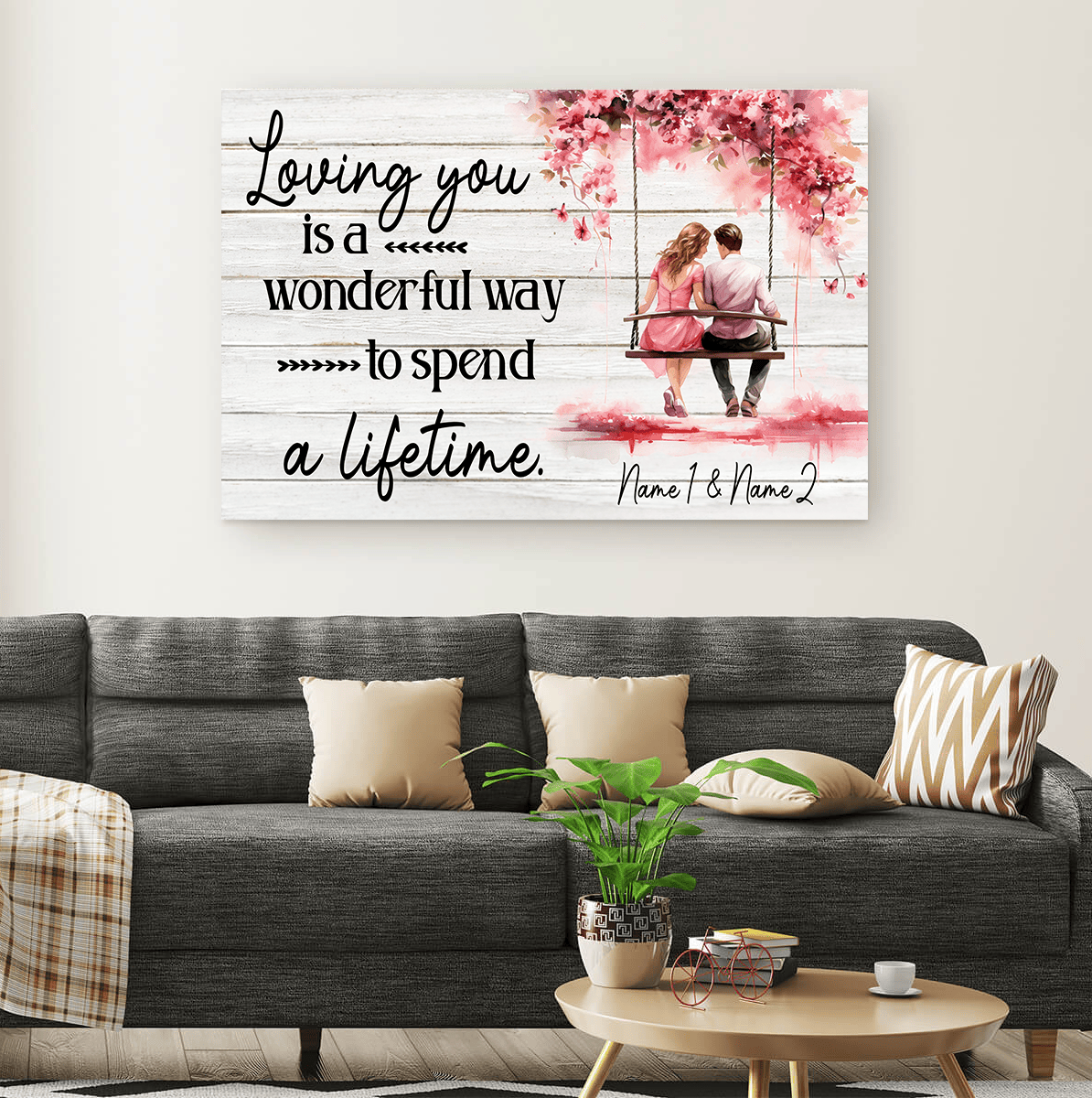 Personalized Loving You - A Wonderful Way To Spend A Lifetime Cherry Blossom Swing Canvas Wall Art – Couple Gift