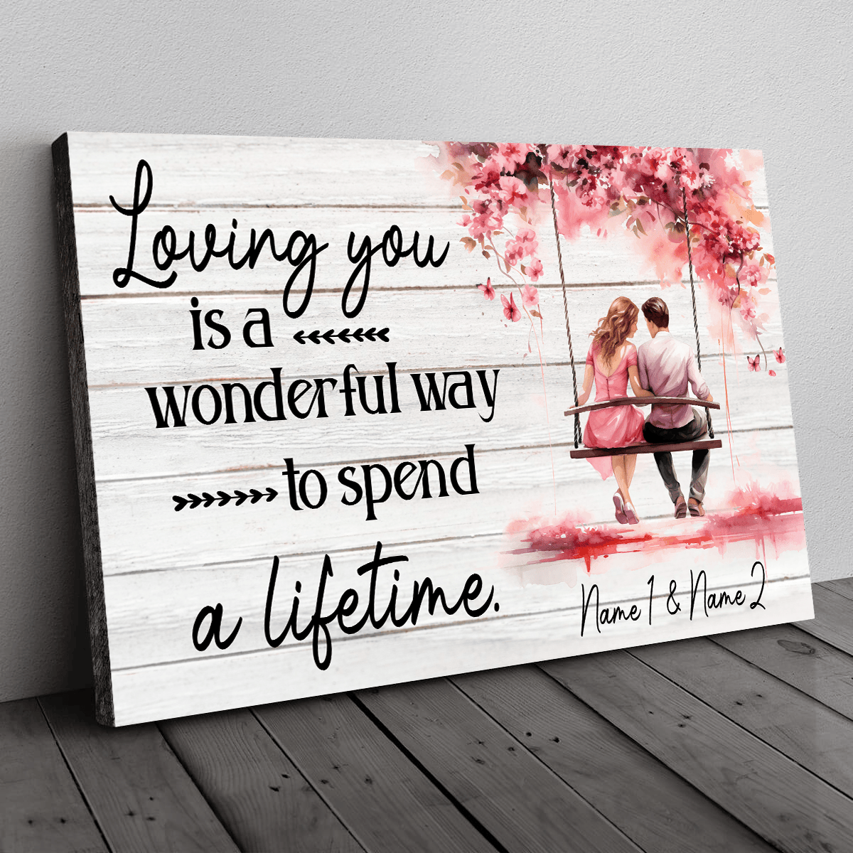 Personalized Loving You - A Wonderful Way To Spend A Lifetime Cherry Blossom Swing Canvas Wall Art – Couple Gift