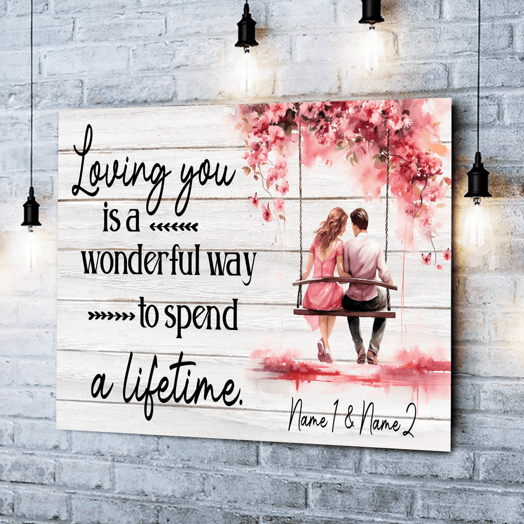 Personalized Loving You - A Wonderful Way To Spend A Lifetime Cherry Blossom Swing Canvas Wall Art – Couple Gift