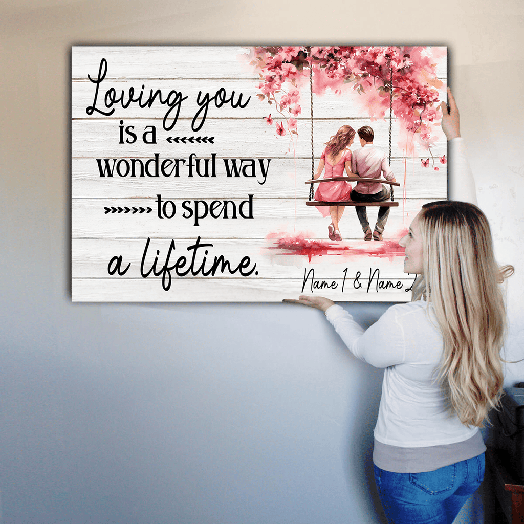 Personalized Loving You - A Wonderful Way To Spend A Lifetime Cherry Blossom Swing Canvas Wall Art – Couple Gift