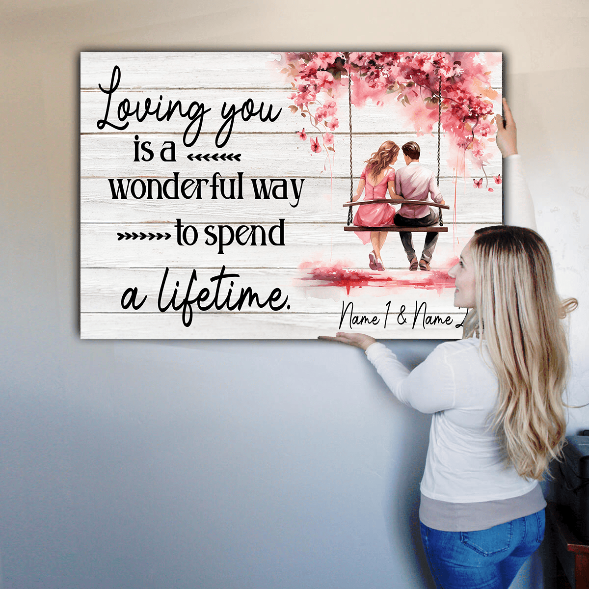 Personalized Loving You - A Wonderful Way To Spend A Lifetime Cherry Blossom Swing Canvas Wall Art – Couple Gift