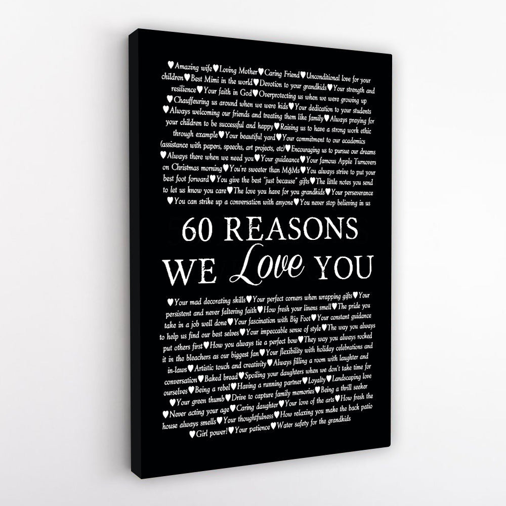 Personalized Birthday Gift 60 Reasons We Love You Canvas Wall Art – 60th Birthday Gift