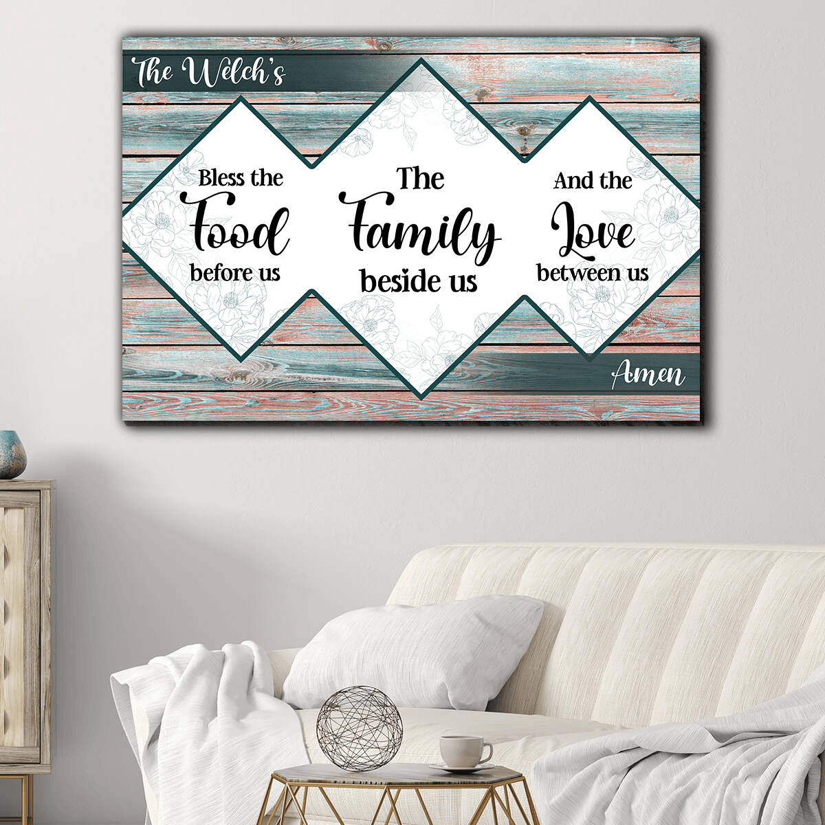 Personalized Bless The Food Family Love Canvas Wall Art – Family Home Decor