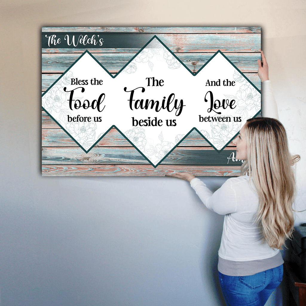 Personalized Bless The Food Family Love Canvas Wall Art – Family Home Decor