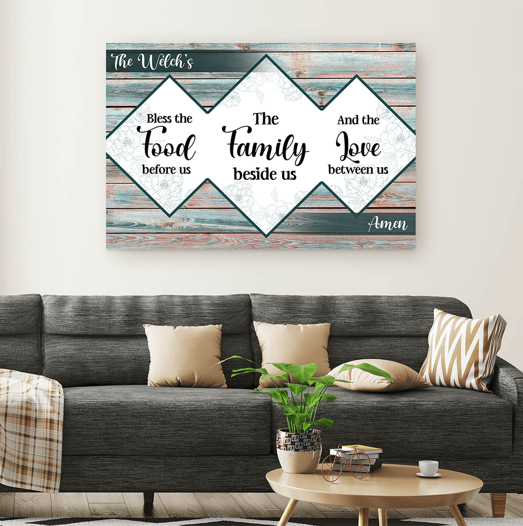 Personalized Bless The Food Family Love Canvas Wall Art – Family Home Decor