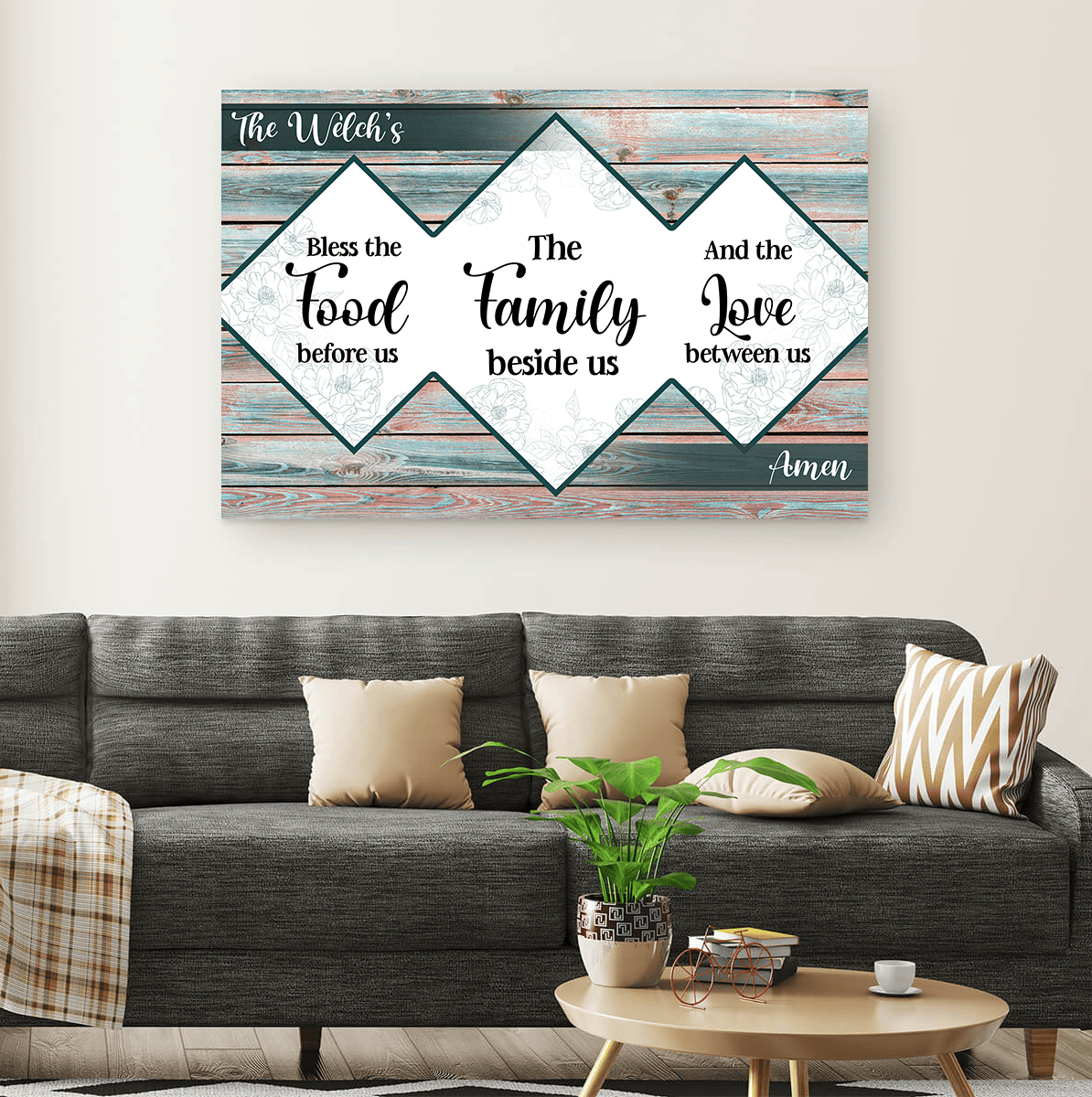 Personalized Bless The Food Family Love Canvas Wall Art – Family Home Decor