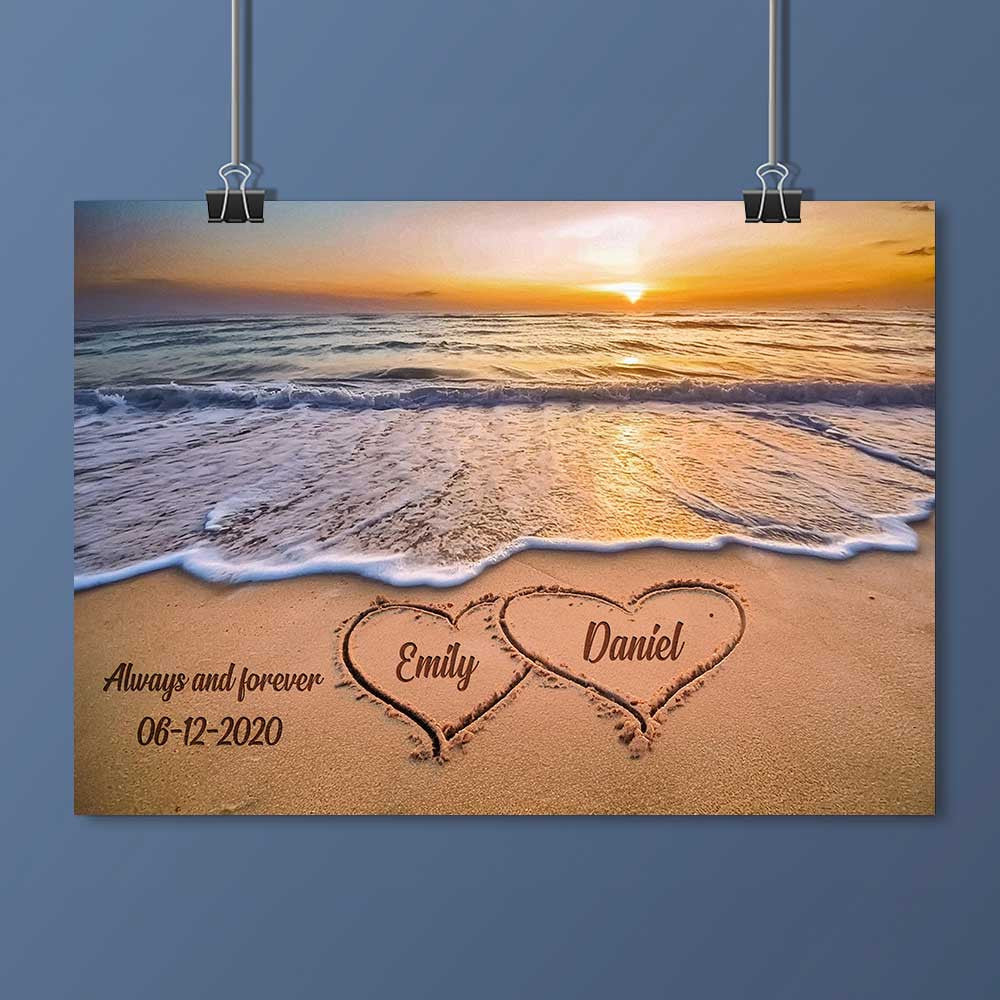 Personalized Creative Love On The Beach Couple Canvas Wall Art – Couple Gift