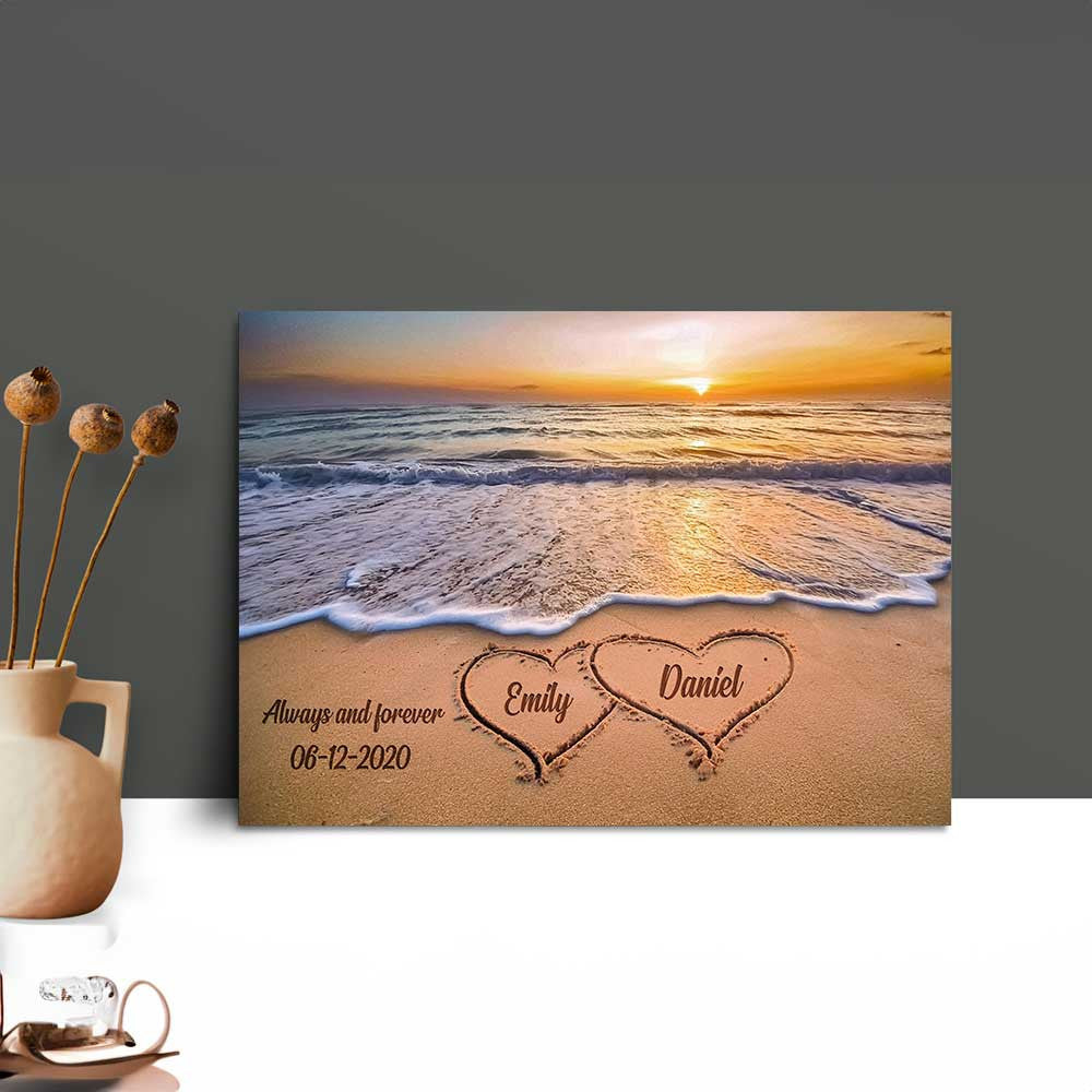 Personalized Creative Love On The Beach Couple Canvas Wall Art – Couple Gift