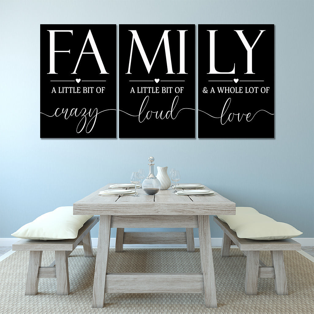 Family Crazy Loud Love Set of 3 Canvas Wall Art – Family Home Decor