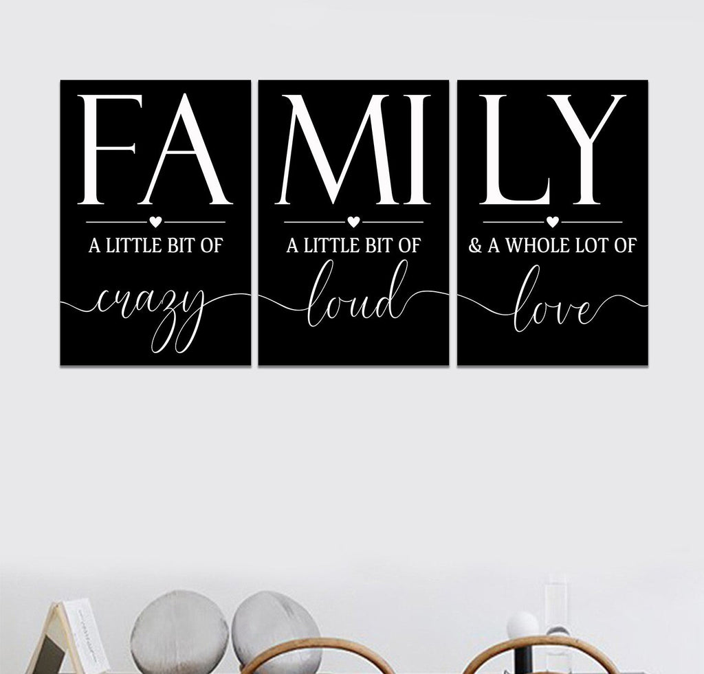 Family Crazy Loud Love Set of 3 Canvas Wall Art – Family Home Decor
