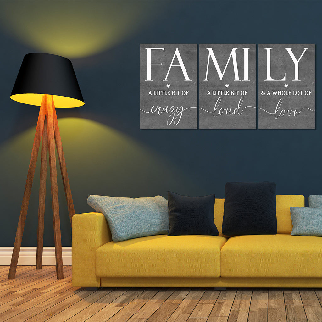 Family Crazy Loud Love Set of 3 Canvas Wall Art – Family Home Decor