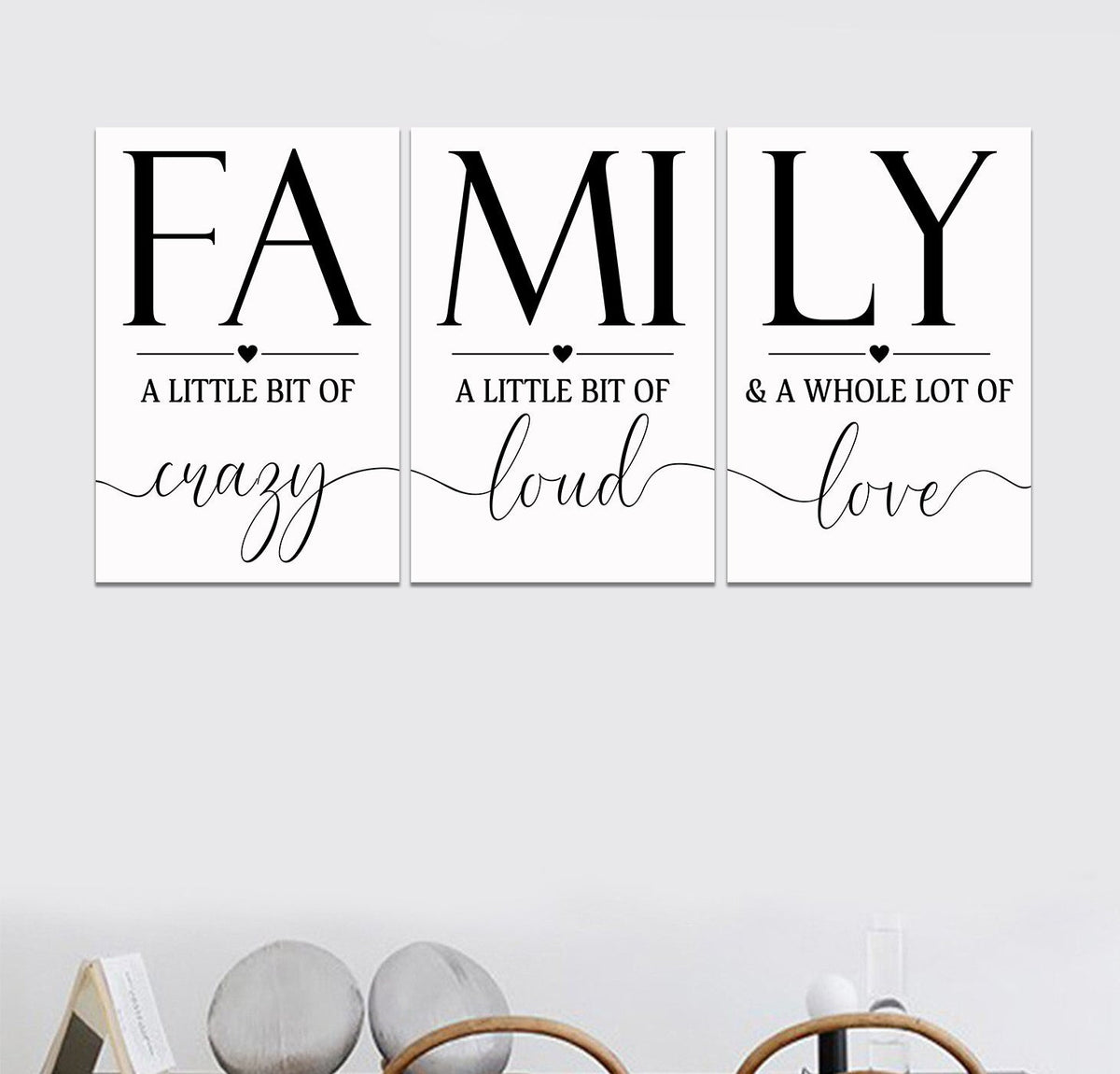 Family Crazy Loud Love Set of 3 Canvas Wall Art – Family Home Decor