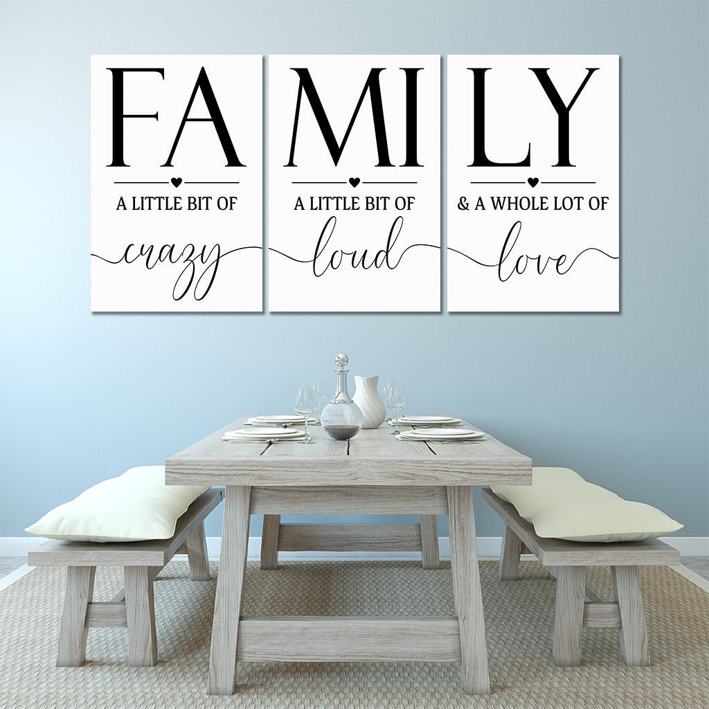 Family Crazy Loud Love Set of 3 Canvas Wall Art – Family Home Decor