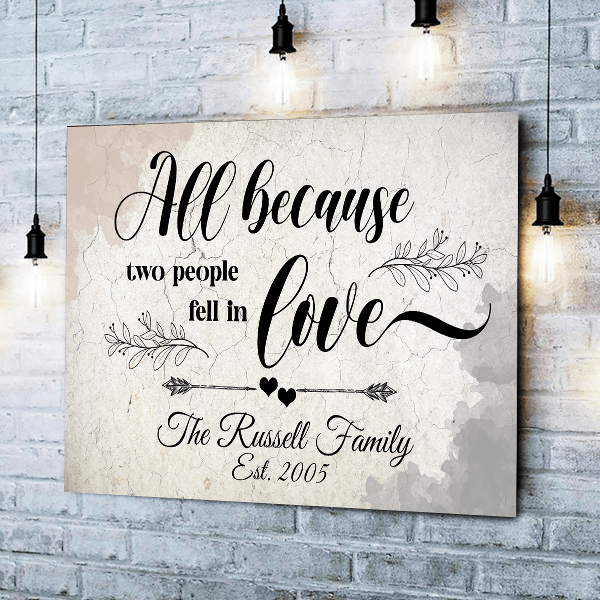 Personalized Family Name And Year All Because Two People Fell In Love Canvas Wall Art – Family Home Decor