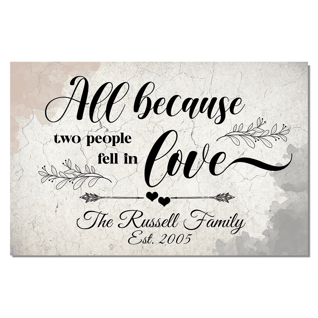 Personalized Family Name And Year All Because Two People Fell In Love Canvas Wall Art – Family Home Decor