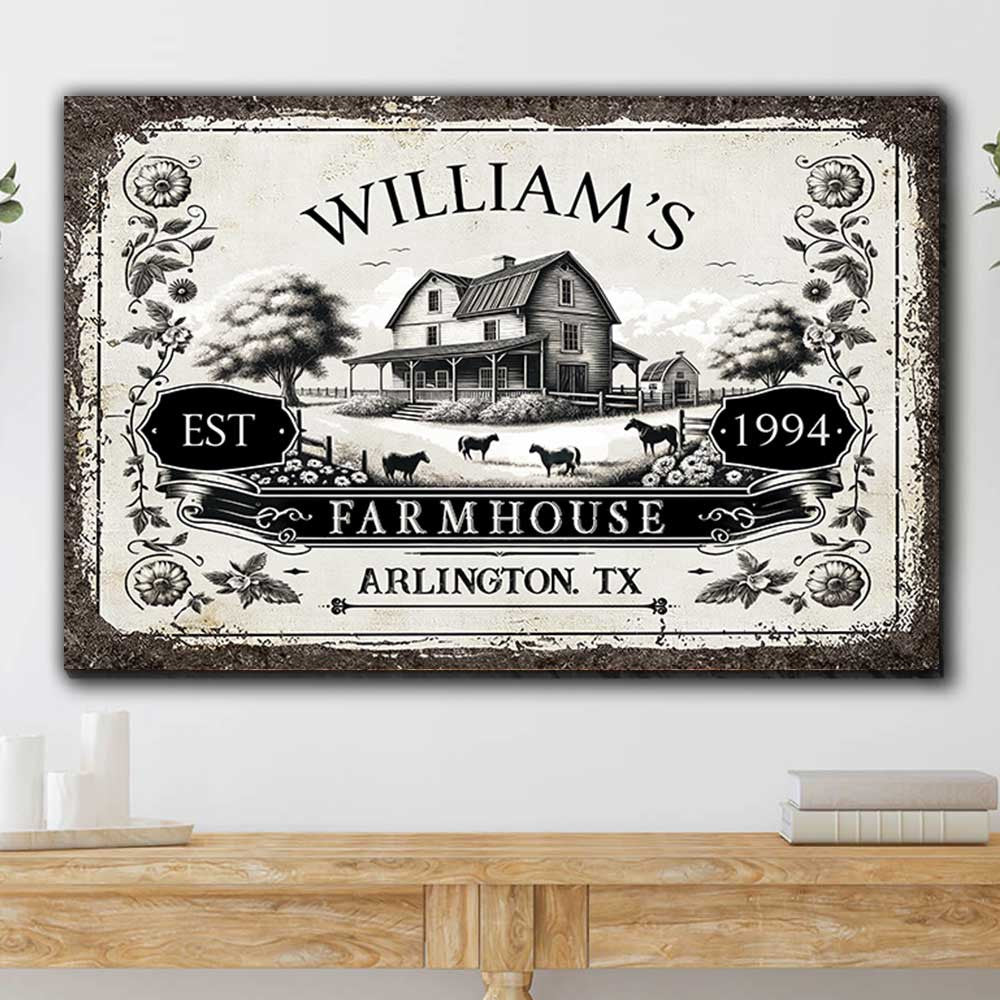 Personalized Farmhouse Est Vintage Canvas Wall Art – Farmhouse Wall Decor