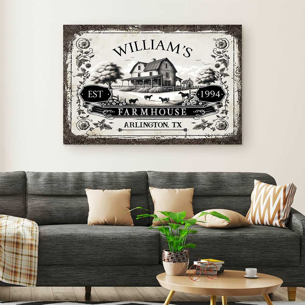 Personalized Farmhouse Est Vintage Canvas Wall Art – Farmhouse Wall Decor