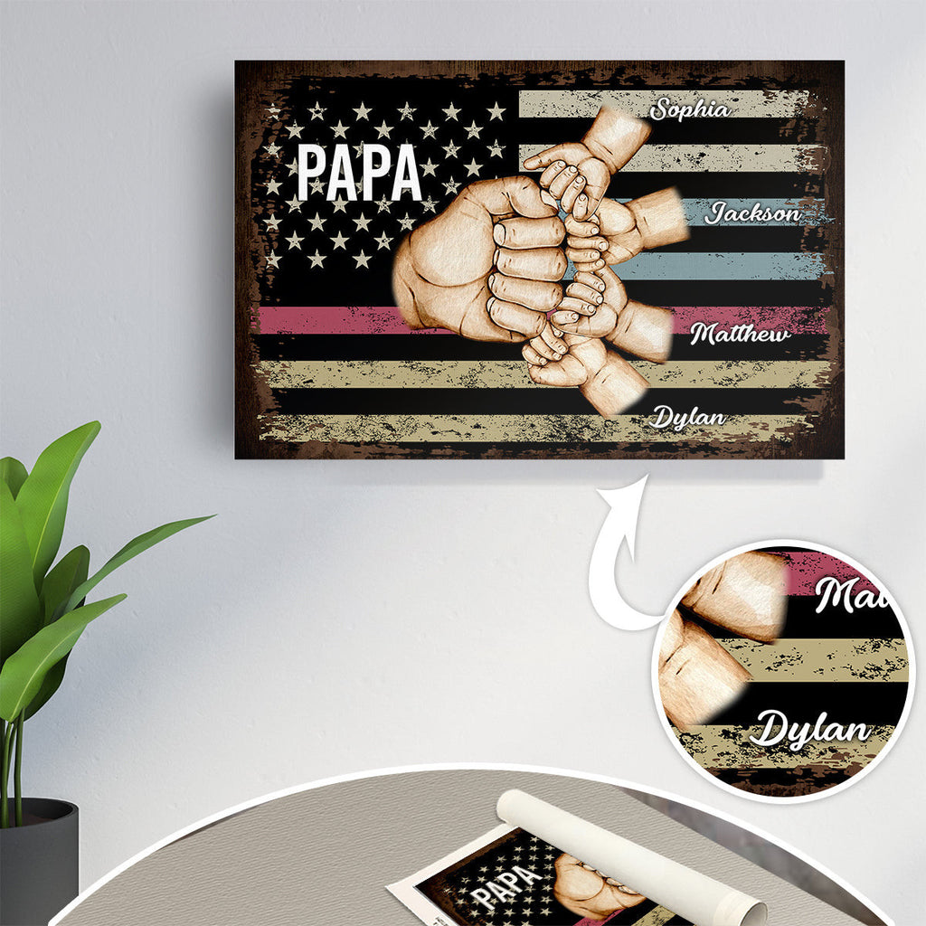 Personalized Fist Bump Dad, Papa Canvas Wall Art – Gift for Dad